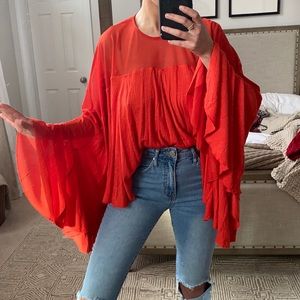 On The Weekend Blouse Top Pleated Flowy Drapey Persimmon